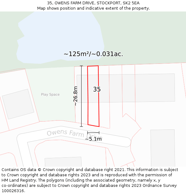 35, OWENS FARM DRIVE, STOCKPORT, SK2 5EA: Plot and title map