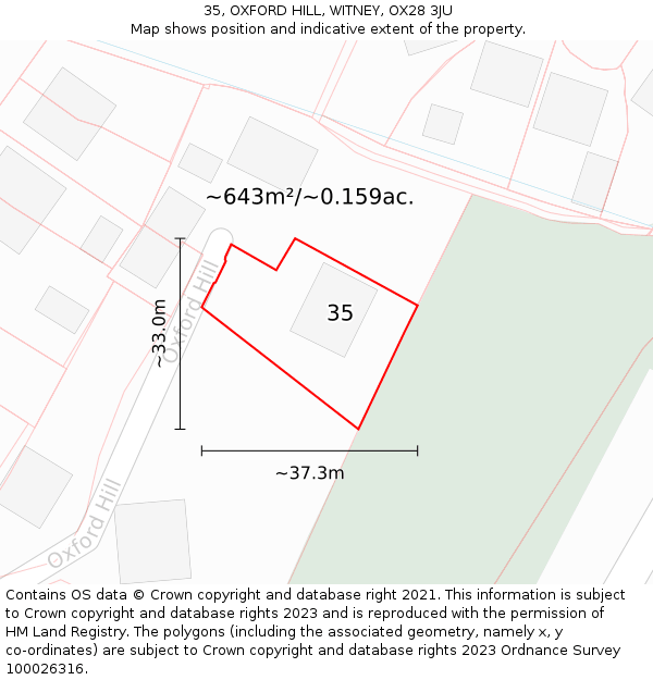 35, OXFORD HILL, WITNEY, OX28 3JU: Plot and title map