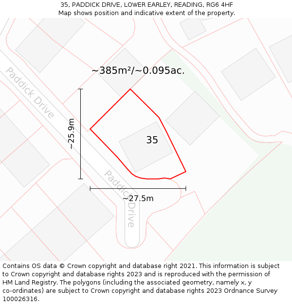 35, PADDICK DRIVE, LOWER EARLEY, READING, RG6 4HF: Plot and title map