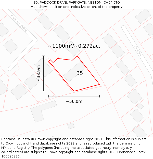 35, PADDOCK DRIVE, PARKGATE, NESTON, CH64 6TQ: Plot and title map