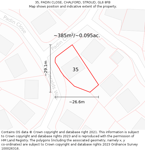 35, PADIN CLOSE, CHALFORD, STROUD, GL6 8FB: Plot and title map
