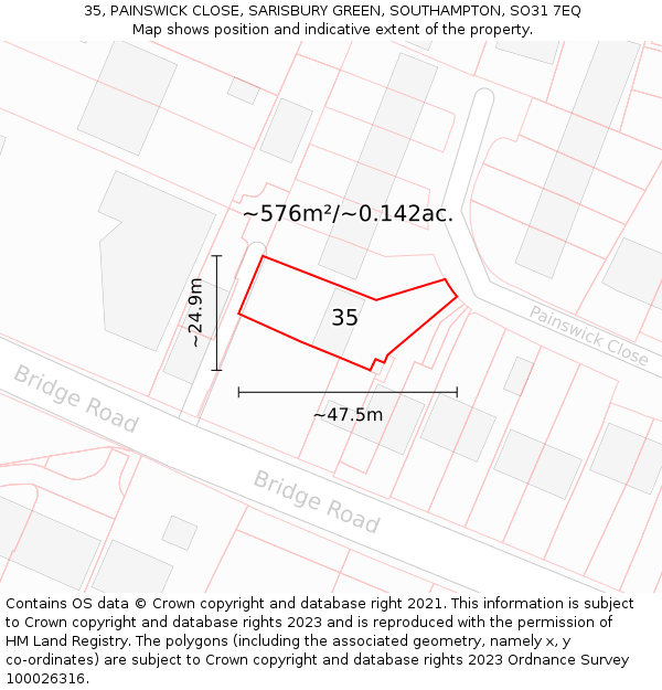 35, PAINSWICK CLOSE, SARISBURY GREEN, SOUTHAMPTON, SO31 7EQ: Plot and title map