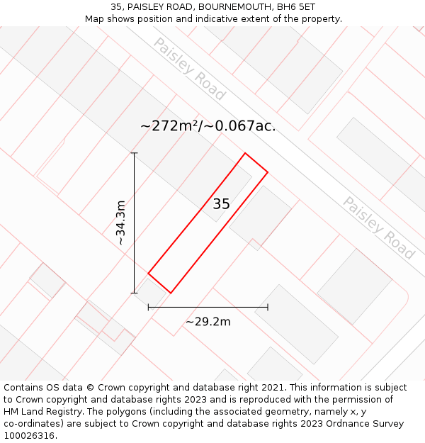 35, PAISLEY ROAD, BOURNEMOUTH, BH6 5ET: Plot and title map