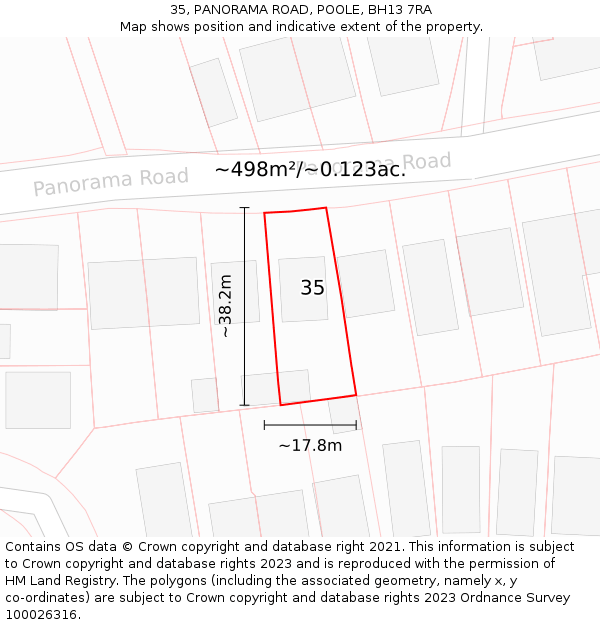 35, PANORAMA ROAD, POOLE, BH13 7RA: Plot and title map