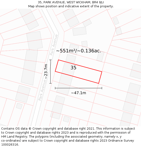 35, PARK AVENUE, WEST WICKHAM, BR4 9JU: Plot and title map