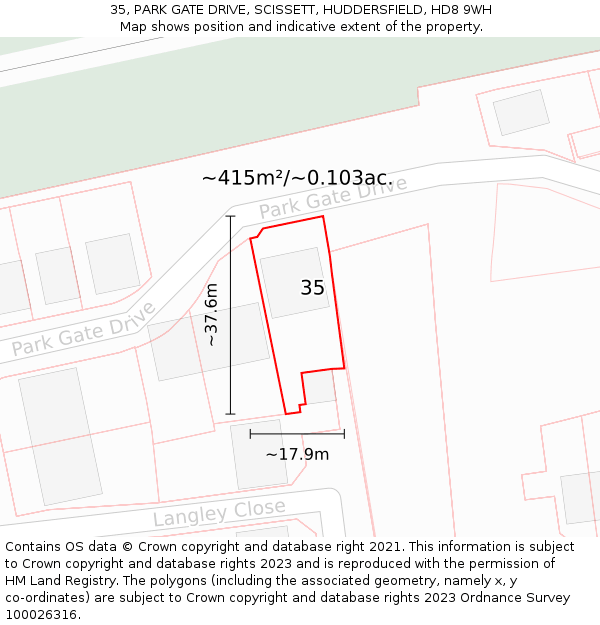 35, PARK GATE DRIVE, SCISSETT, HUDDERSFIELD, HD8 9WH: Plot and title map
