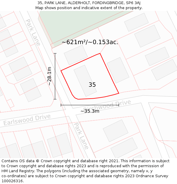 35, PARK LANE, ALDERHOLT, FORDINGBRIDGE, SP6 3AJ: Plot and title map