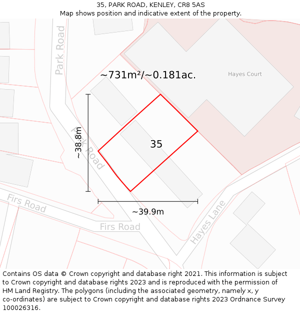 35, PARK ROAD, KENLEY, CR8 5AS: Plot and title map
