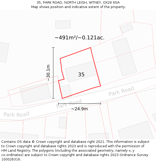 35, PARK ROAD, NORTH LEIGH, WITNEY, OX29 6SA: Plot and title map