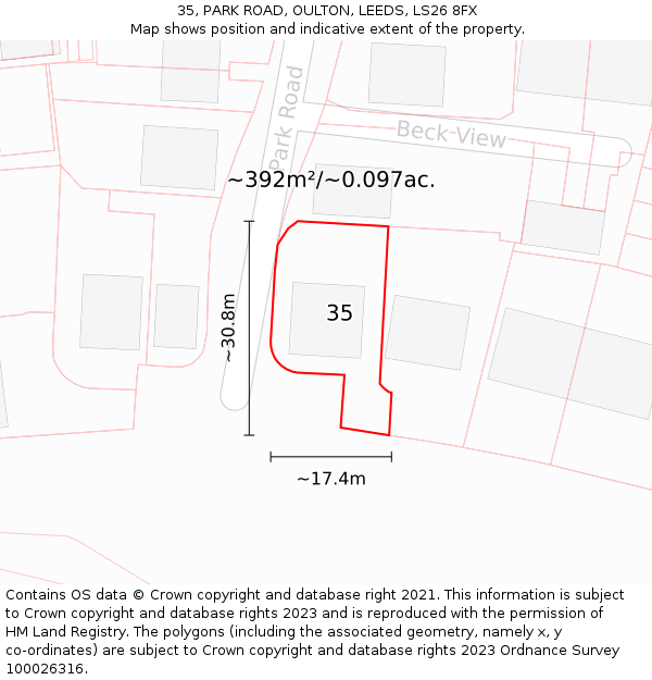 35, PARK ROAD, OULTON, LEEDS, LS26 8FX: Plot and title map