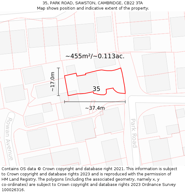 35, PARK ROAD, SAWSTON, CAMBRIDGE, CB22 3TA: Plot and title map