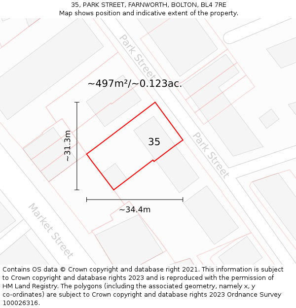 35, PARK STREET, FARNWORTH, BOLTON, BL4 7RE: Plot and title map