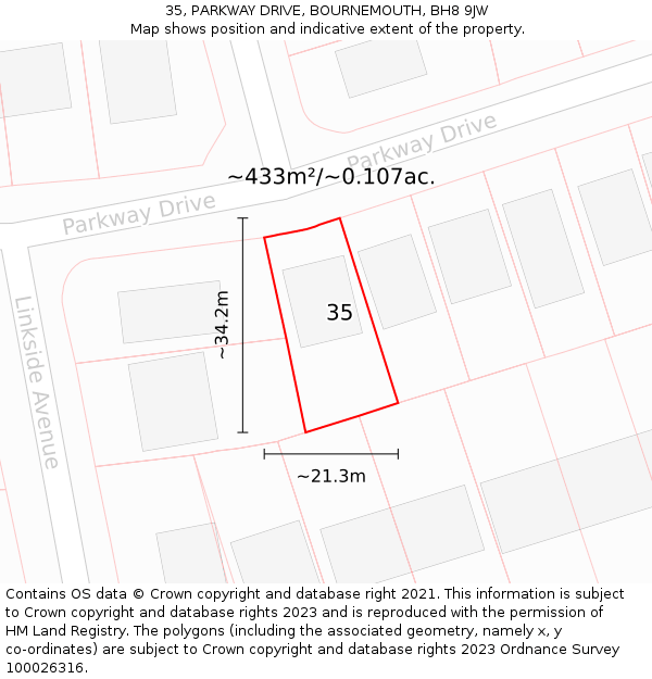35, PARKWAY DRIVE, BOURNEMOUTH, BH8 9JW: Plot and title map