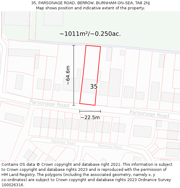 35, PARSONAGE ROAD, BERROW, BURNHAM-ON-SEA, TA8 2NJ: Plot and title map