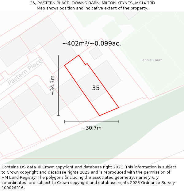35, PASTERN PLACE, DOWNS BARN, MILTON KEYNES, MK14 7RB: Plot and title map