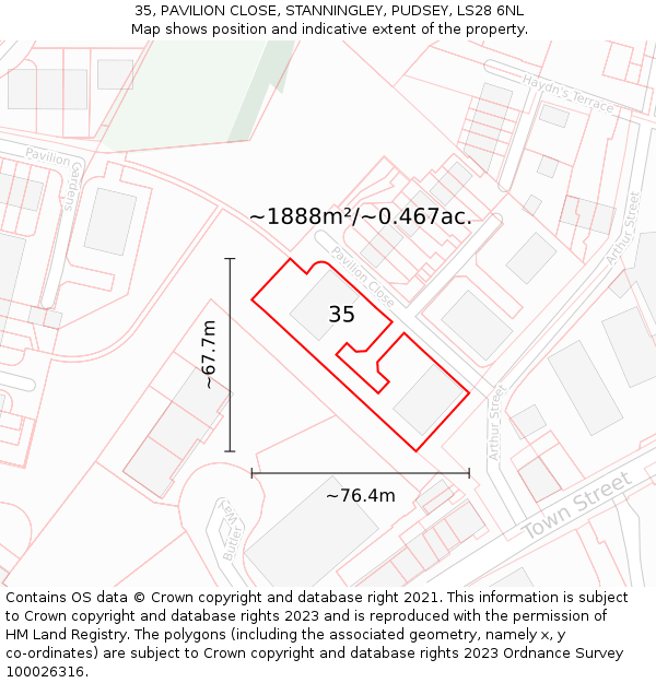 35, PAVILION CLOSE, STANNINGLEY, PUDSEY, LS28 6NL: Plot and title map