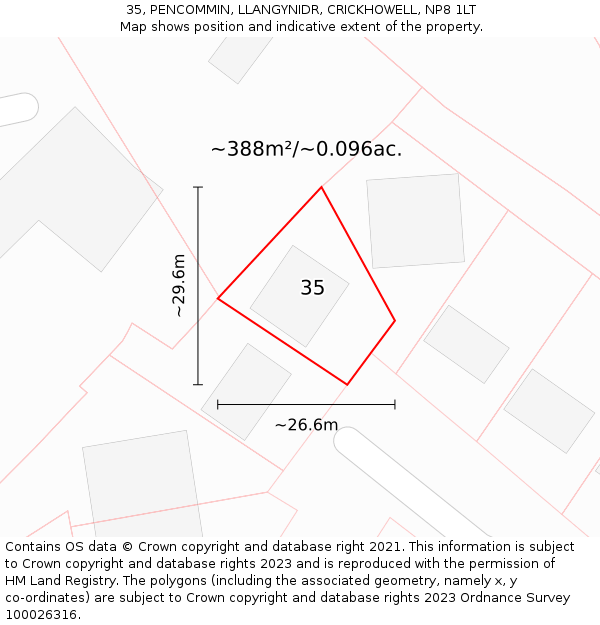 35, PENCOMMIN, LLANGYNIDR, CRICKHOWELL, NP8 1LT: Plot and title map