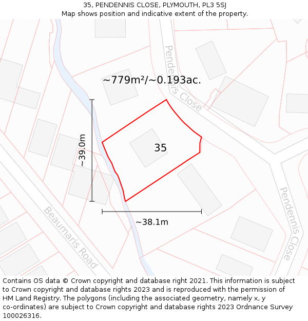 35, PENDENNIS CLOSE, PLYMOUTH, PL3 5SJ: Plot and title map