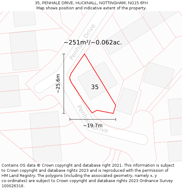 35, PENHALE DRIVE, HUCKNALL, NOTTINGHAM, NG15 6FH: Plot and title map