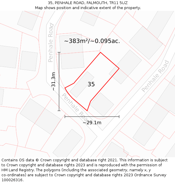 35, PENHALE ROAD, FALMOUTH, TR11 5UZ: Plot and title map