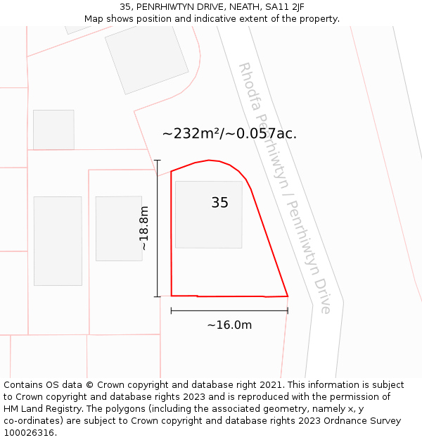 35, PENRHIWTYN DRIVE, NEATH, SA11 2JF: Plot and title map