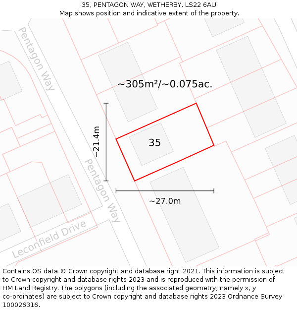 35, PENTAGON WAY, WETHERBY, LS22 6AU: Plot and title map