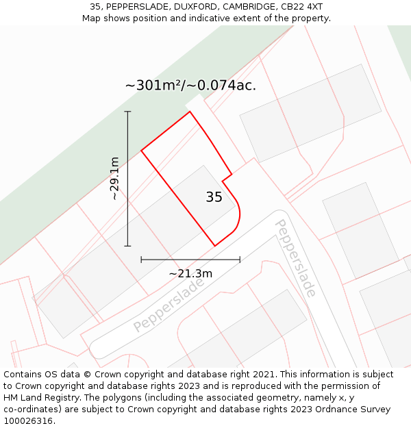 35, PEPPERSLADE, DUXFORD, CAMBRIDGE, CB22 4XT: Plot and title map
