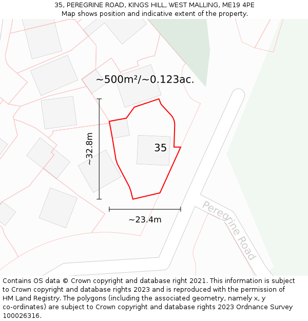 35, PEREGRINE ROAD, KINGS HILL, WEST MALLING, ME19 4PE: Plot and title map