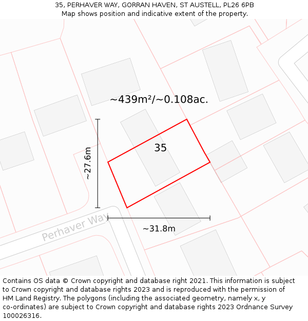 35, PERHAVER WAY, GORRAN HAVEN, ST AUSTELL, PL26 6PB: Plot and title map