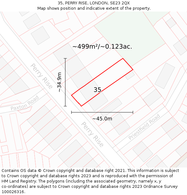 35, PERRY RISE, LONDON, SE23 2QX: Plot and title map