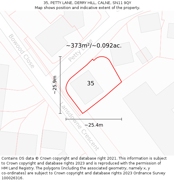 35, PETTY LANE, DERRY HILL, CALNE, SN11 9QY: Plot and title map