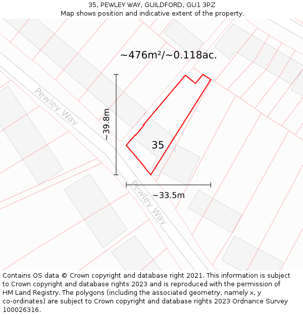35, PEWLEY WAY, GUILDFORD, GU1 3PZ: Plot and title map