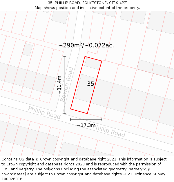35, PHILLIP ROAD, FOLKESTONE, CT19 4PZ: Plot and title map