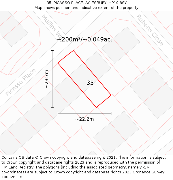 35, PICASSO PLACE, AYLESBURY, HP19 8SY: Plot and title map