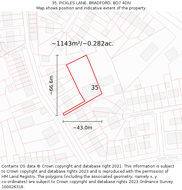 35, PICKLES LANE, BRADFORD, BD7 4DN: Plot and title map