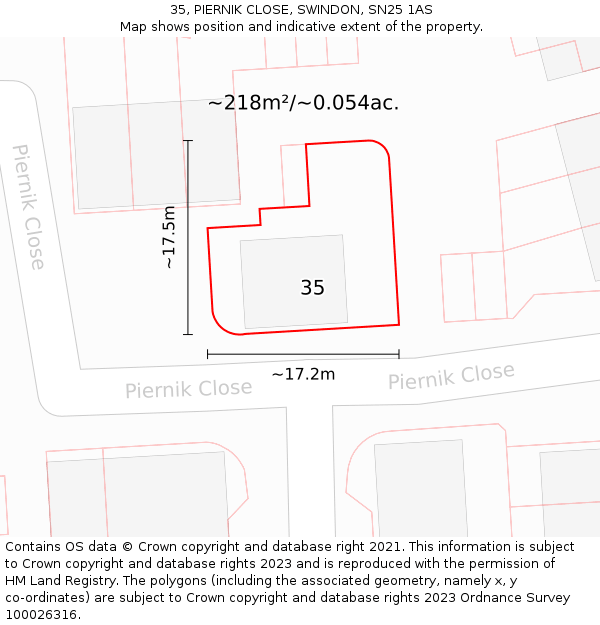 35, PIERNIK CLOSE, SWINDON, SN25 1AS: Plot and title map