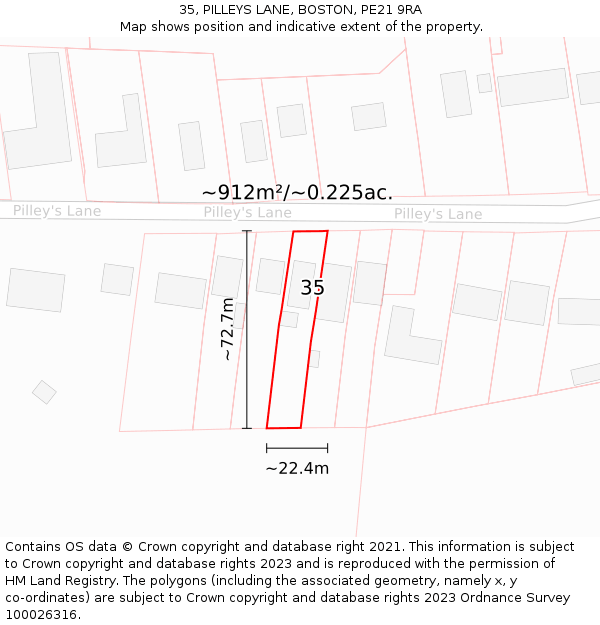 35, PILLEYS LANE, BOSTON, PE21 9RA: Plot and title map