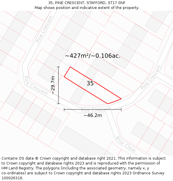 35, PINE CRESCENT, STAFFORD, ST17 0NF: Plot and title map