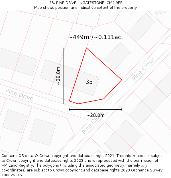 35, PINE DRIVE, INGATESTONE, CM4 9EF: Plot and title map