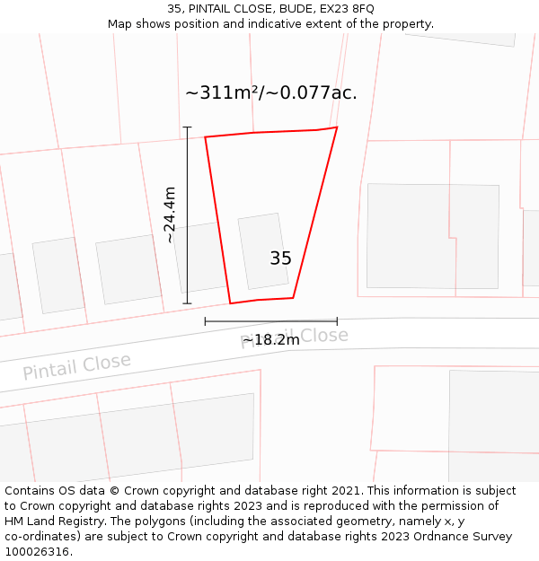 35, PINTAIL CLOSE, BUDE, EX23 8FQ: Plot and title map
