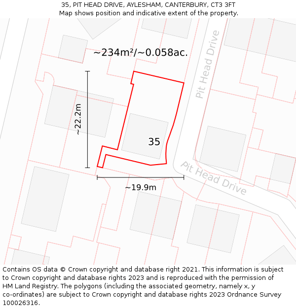 35, PIT HEAD DRIVE, AYLESHAM, CANTERBURY, CT3 3FT: Plot and title map
