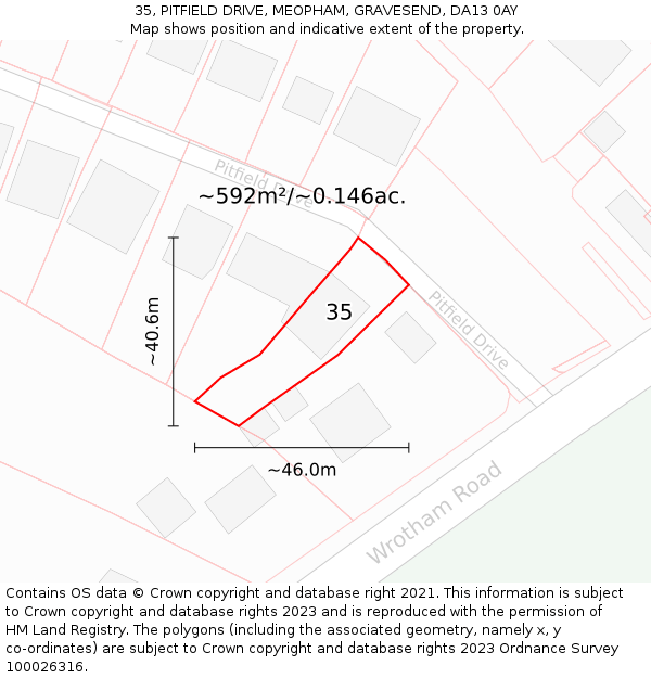 35, PITFIELD DRIVE, MEOPHAM, GRAVESEND, DA13 0AY: Plot and title map