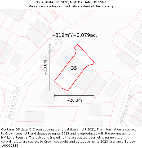 35, PLANTATION SIDE, NOTTINGHAM, NG7 5NR: Plot and title map