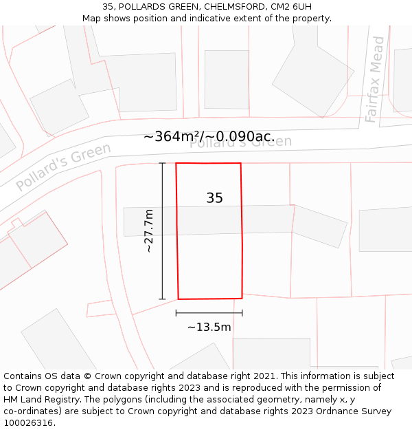 35, POLLARDS GREEN, CHELMSFORD, CM2 6UH: Plot and title map