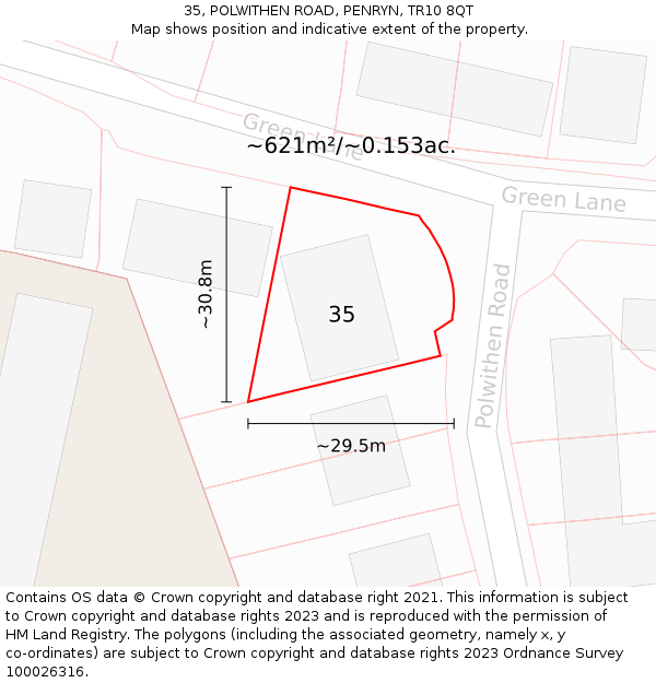 35, POLWITHEN ROAD, PENRYN, TR10 8QT: Plot and title map