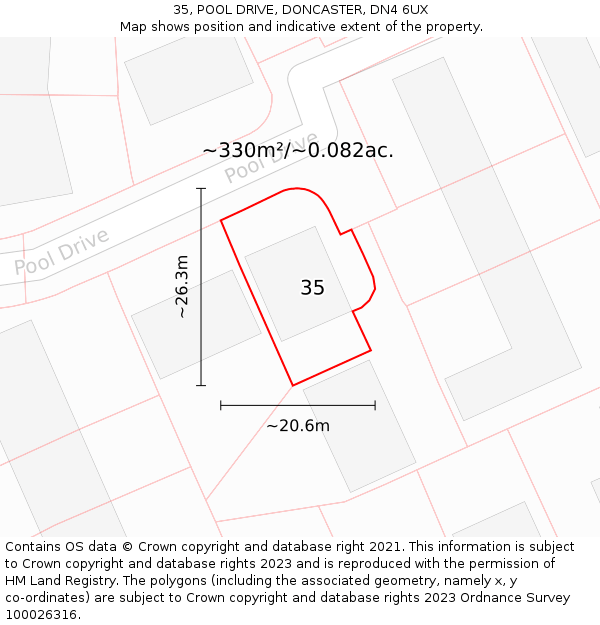 35, POOL DRIVE, DONCASTER, DN4 6UX: Plot and title map