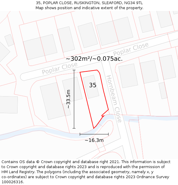 35, POPLAR CLOSE, RUSKINGTON, SLEAFORD, NG34 9TL: Plot and title map