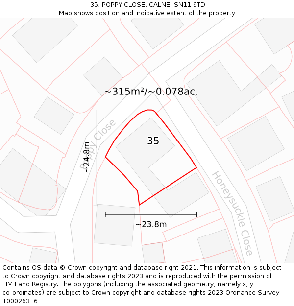 35, POPPY CLOSE, CALNE, SN11 9TD: Plot and title map