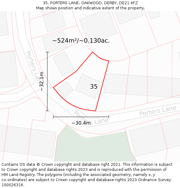 35, PORTERS LANE, OAKWOOD, DERBY, DE21 4FZ: Plot and title map