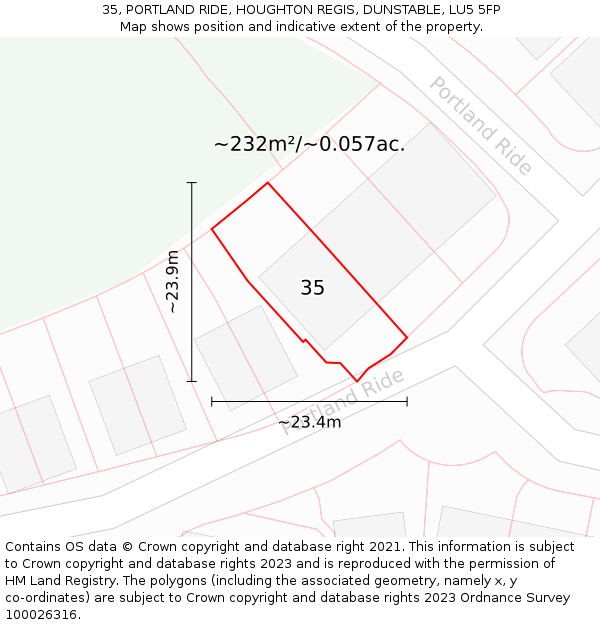 35, PORTLAND RIDE, HOUGHTON REGIS, DUNSTABLE, LU5 5FP: Plot and title map